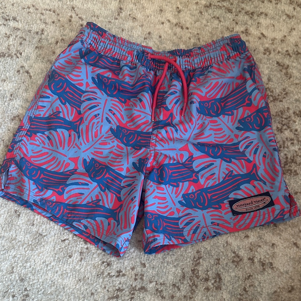 Vineyard Vines Blue & Pink Fish Print Swim Shorts